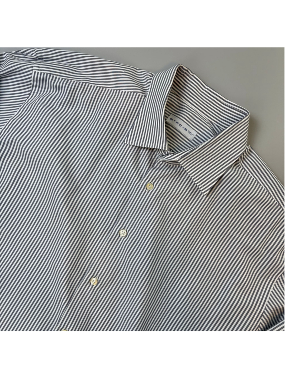Etro 46 Dress Shirt White Grey Striped Long Sleeve Button Up Quiet Luxury Italy